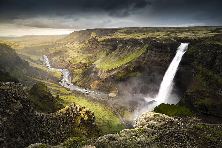 Haifoss waterfall, summer,in Iceland. Photograph by February