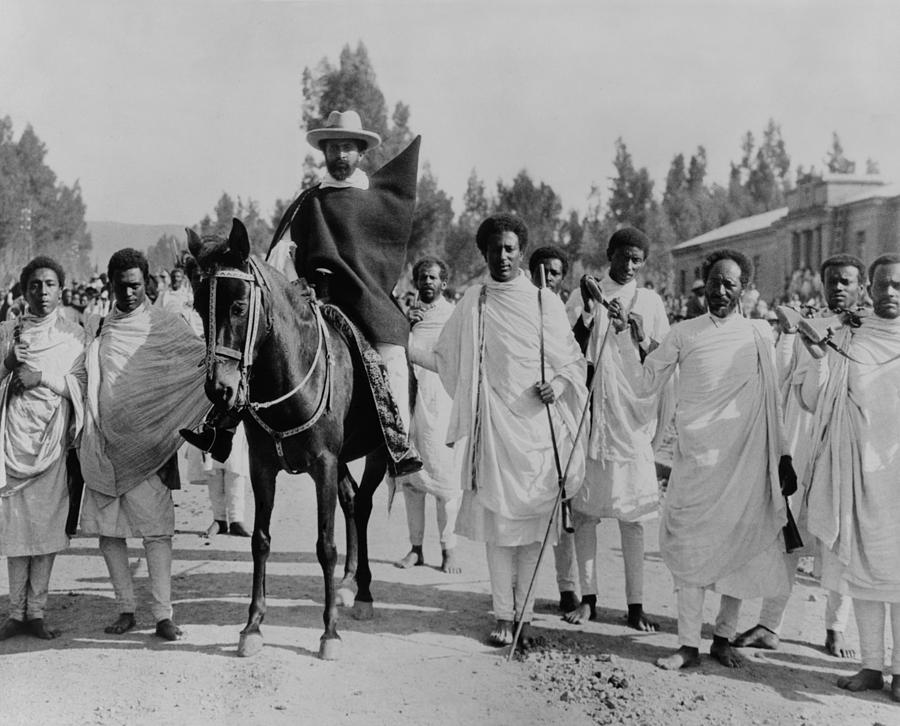 Haile Selassie On Horseback Surrounded Photograph by Everett