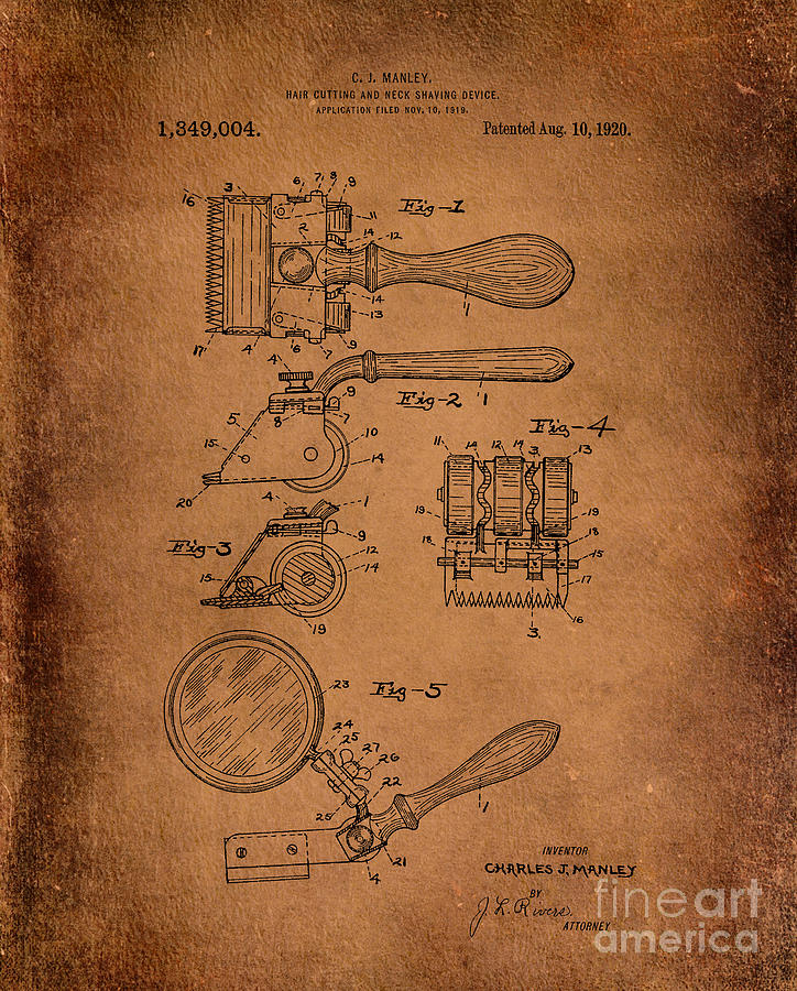 Hair and Neck Shaver 1920 Patent Art Antiqued Digital Art by Lesa Fine