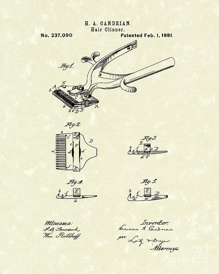 Hair Clipper 1881 Patent Art Drawing by Prior Art Design