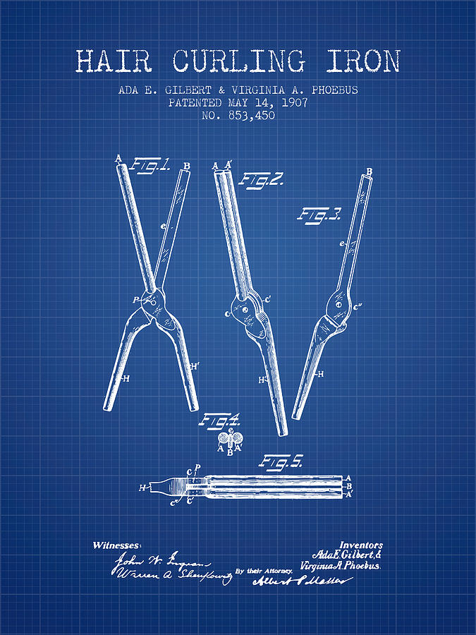 Vintage Digital Art - Hair Curling Iron Patent from 1907 - Blueprint by Aged Pixel
