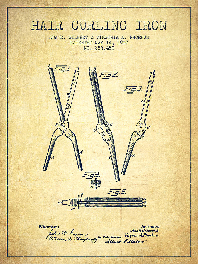 Vintage Digital Art - Hair Curling Iron Patent from 1907 - Vintage by Aged Pixel