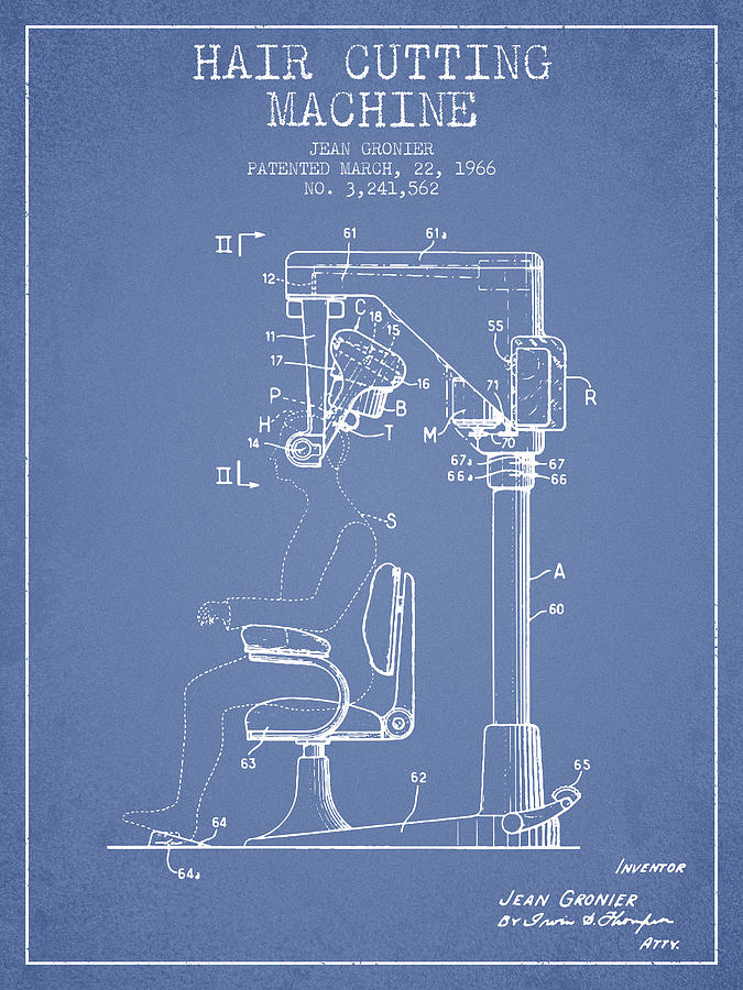 Vintage Digital Art - Hair Cutting Machine Patent from 1966 - Light Blue by Aged Pixel