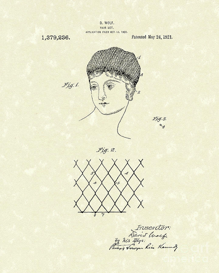 Hair Net 1921 Patent Art Drawing by Prior Art Design