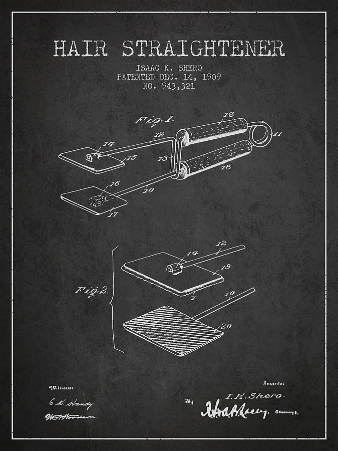 Vintage Digital Art - Hair Straightener Patent from 1909 - Charcoal by Aged Pixel