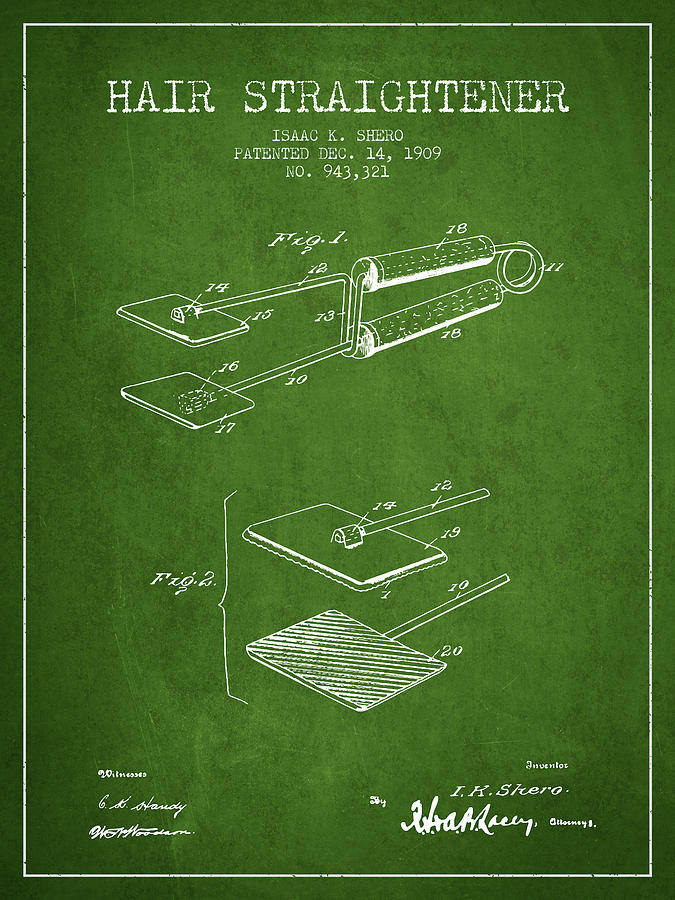 Vintage Digital Art - Hair Straightener Patent from 1909 - Green by Aged Pixel