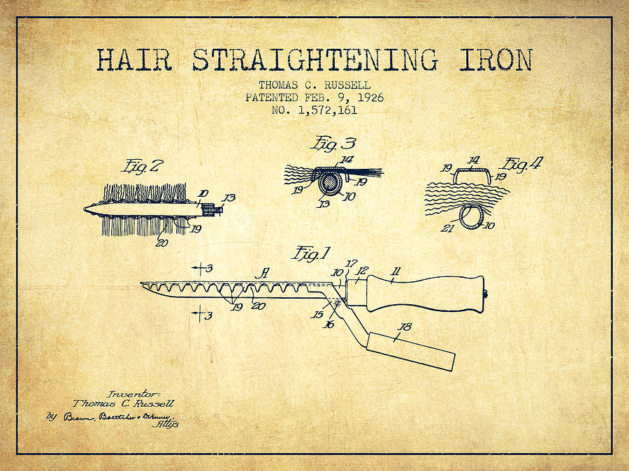 Vintage Digital Art - Hair Straightening Iron Patent from 1926 - Vintage by Aged Pixel
