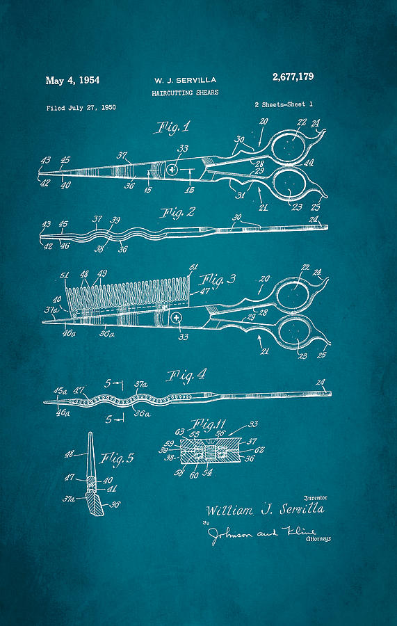 Vintage Digital Art - Haircutting Shears Patent 1954 by Patricia Lintner
