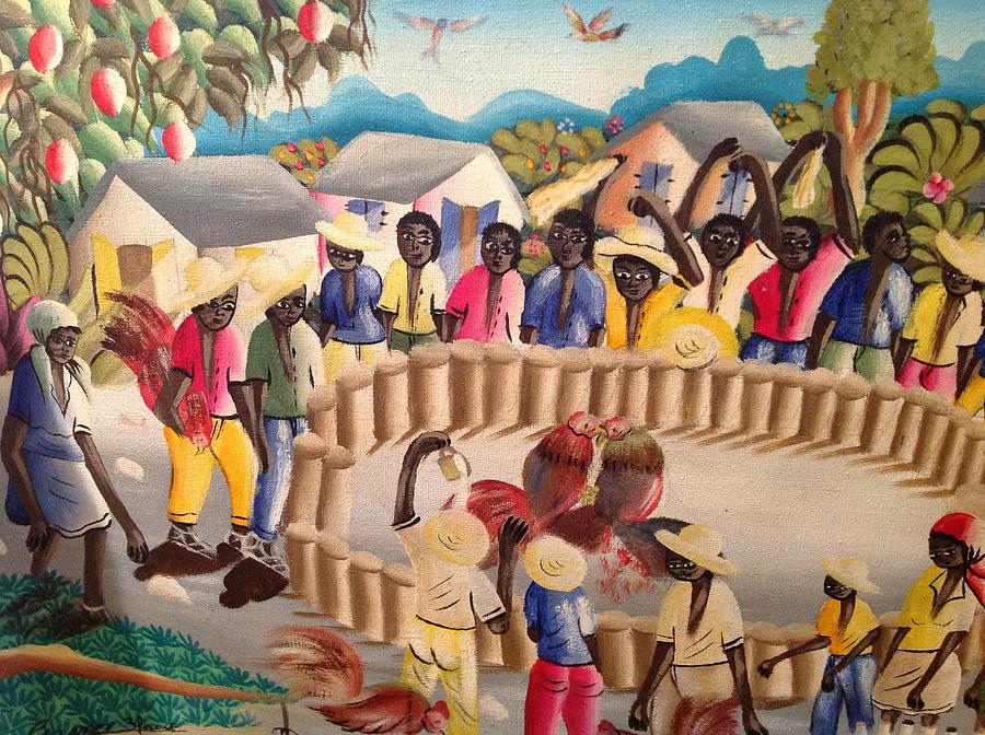 Haitian cockfight Painting by Haitian artist