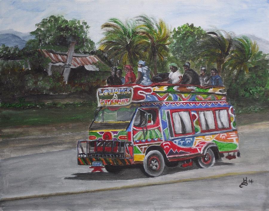 Acrylic Painting - Haitian Tap Tap Bus by Kim Selig