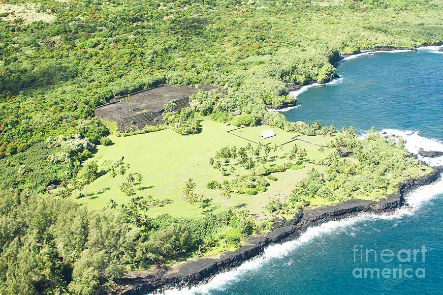 Landscape Photograph - Aerial View Hale O Piilani Heiau Honomaele Hana Maui Hawaii  by Sharon Mau