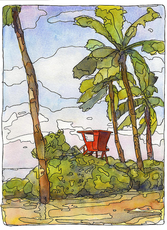 Sunset Painting - Haleiwa Lifeguard Tower 1 by Stacy Vosberg