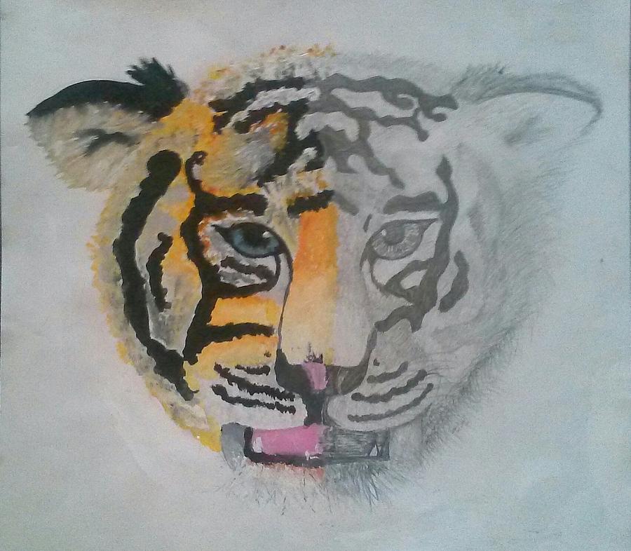 Half And Half Tiger Mixed Media By Kendya Battle