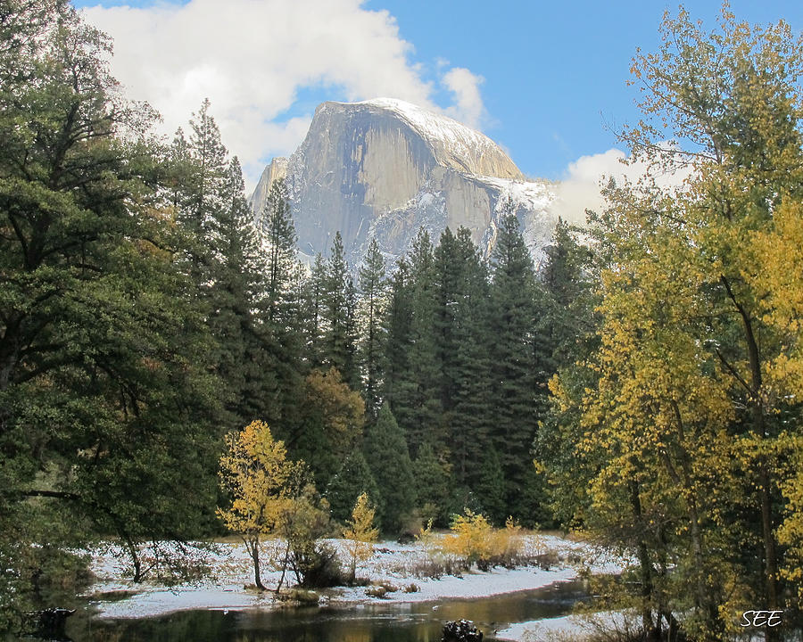 Half Dome and the Merced River After a Snowfall Photograph by Susan Eileen Evans