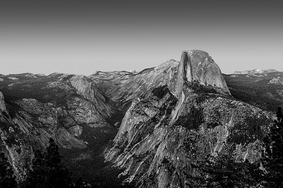 Half Dome Twilight - Black and White Photograph by Peter Tellone