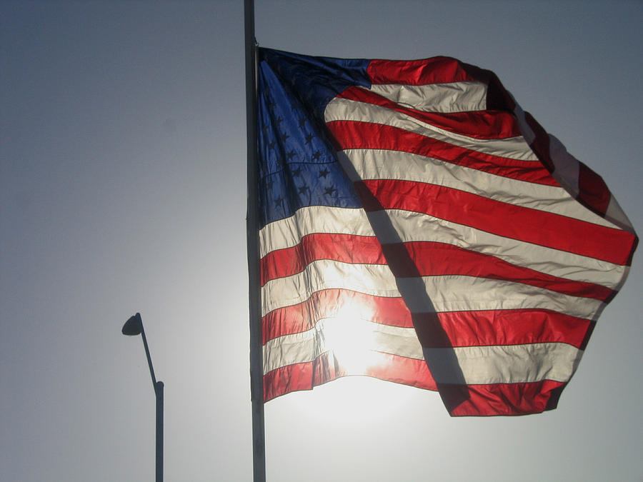 Half mast flag honoring President Ronald Reagan number 3 Casa Grande Arizona June 2004 Photograph by David Lee Guss