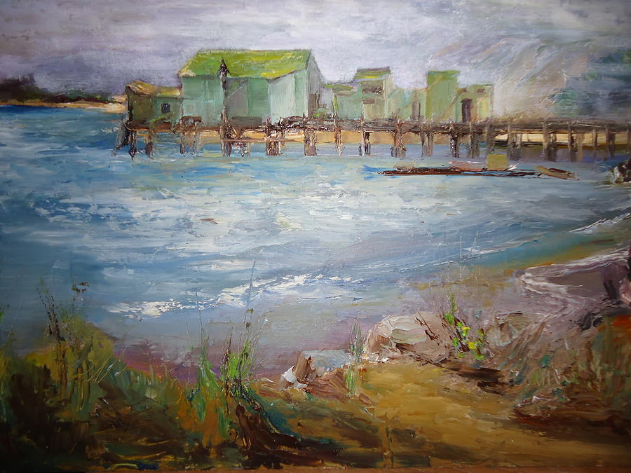 Seascape Painting - Half Moon Bay Wharf Shack by Luz Perez