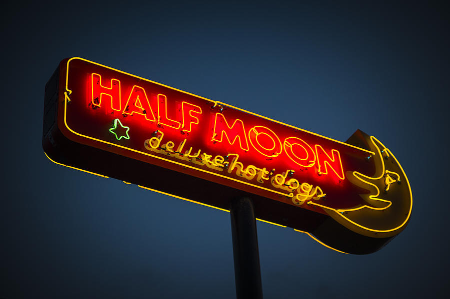Neon Photograph - Half Moon by Bryan Scott