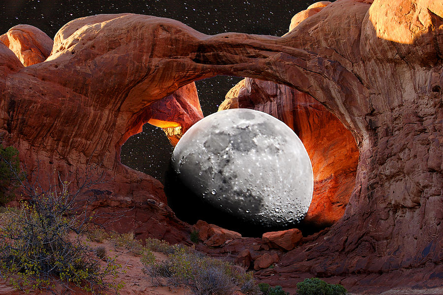 Half Moon in Double Arch Photograph by Greg Wells