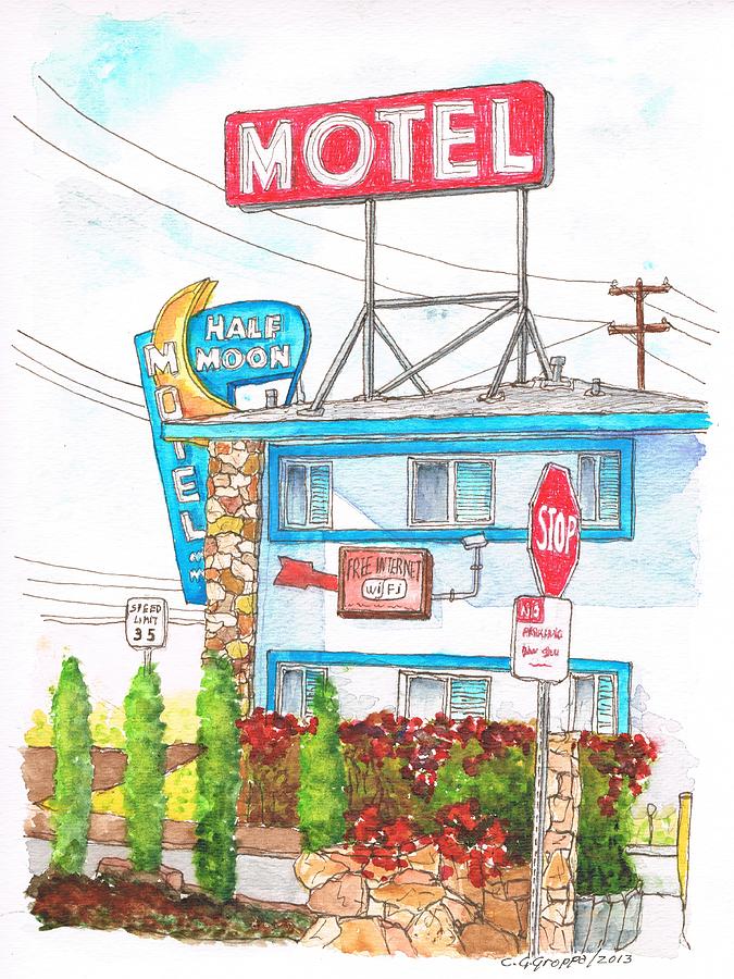 Garden Painting - Half Moon Motel, Sepulveda Blvd., West Los Angeles, California by Carlos G Groppa