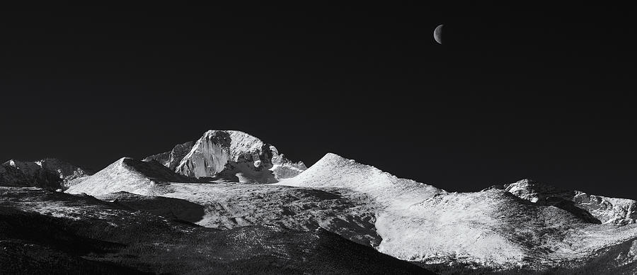 Black And White Photograph - Half Moon over Longs Peak by Darren White