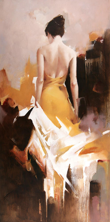 Yellow Painting - Half Naked Lady In Yellow Dress by Unknown