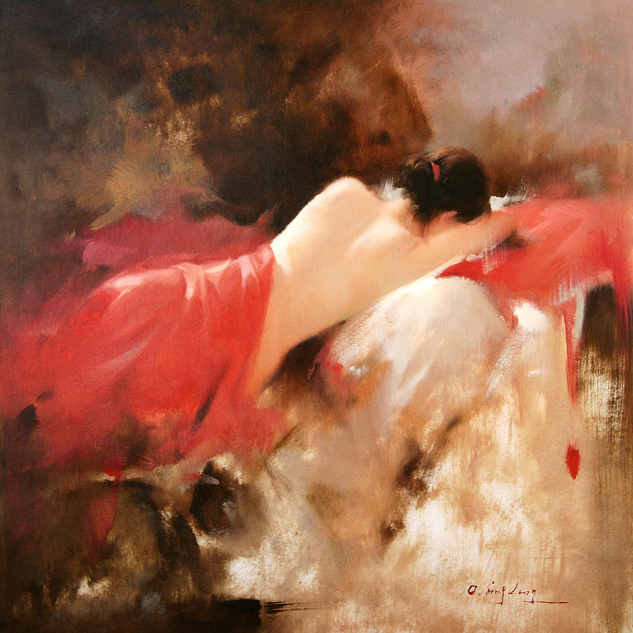 Red Painting - Half Naked Woman Covered By Red Cloth by Unknown