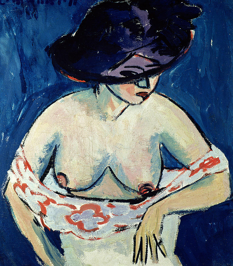 Ernst Ludwig Kirchner Painting - Half Naked Woman with a Hat by Ernst Ludwig Kirchner