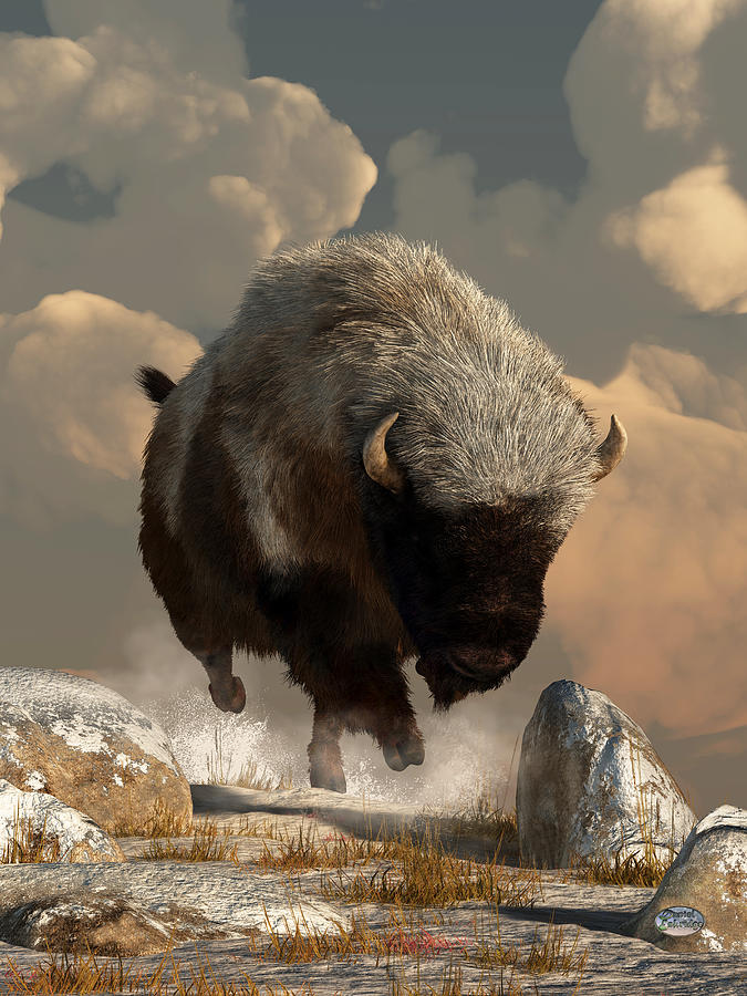 Half White Bison Digital Art by Daniel Eskridge