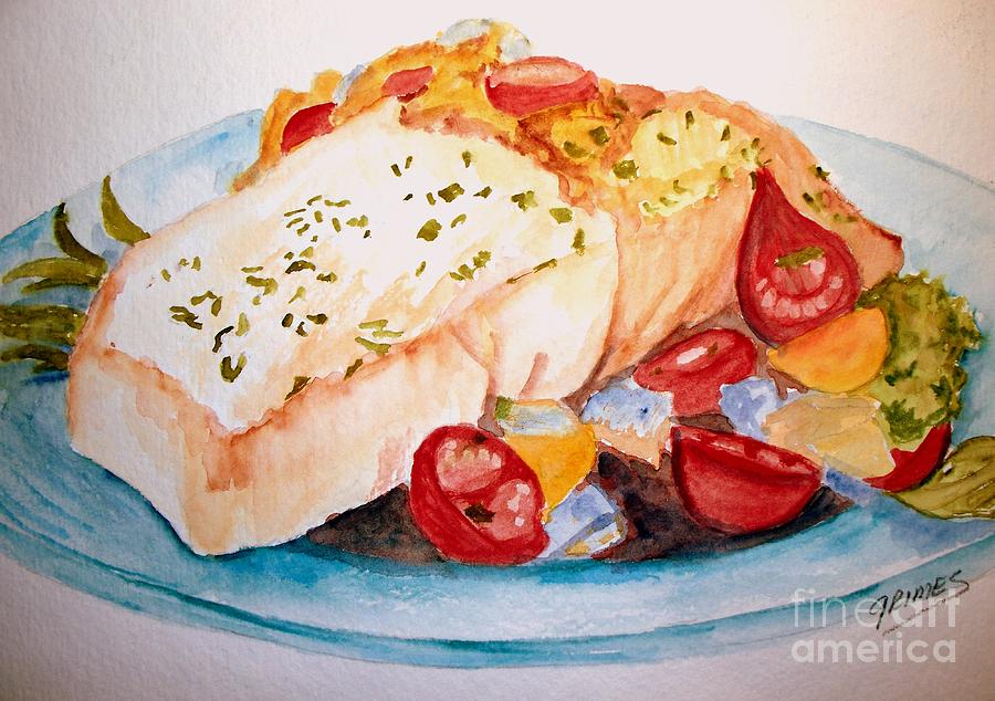 Halibut Dinner Painting by Carol Grimes