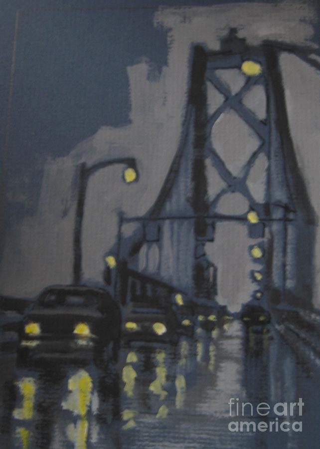 Bridge Painting - Halifax MacDonald Bridge Rainy Evening by John Malone