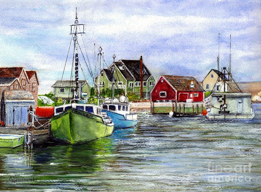 Peggys Cove Nova Scotia Watercolor Painting by Carol Wisniewski