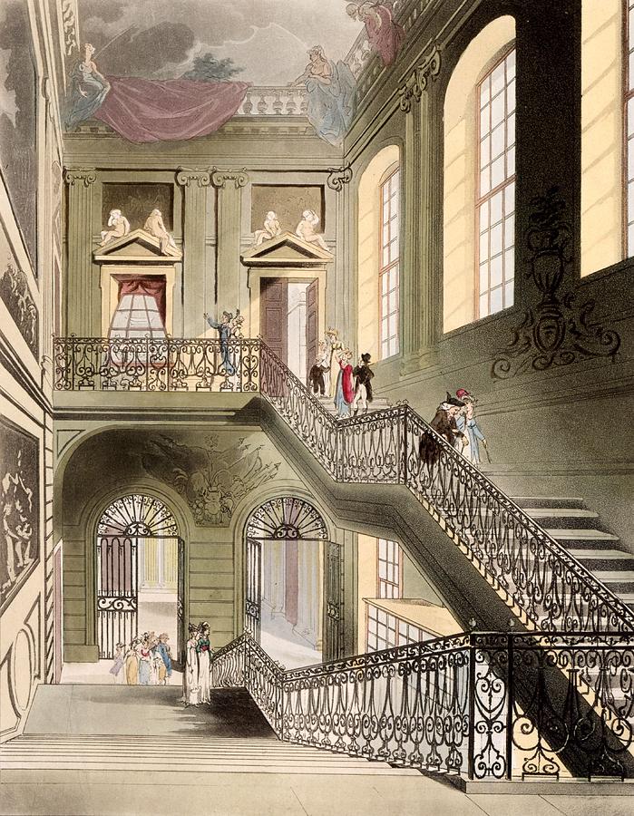 British Museum Drawing - Hall And Staircase At The British by T. & Pugin, A.C. Rowlandson