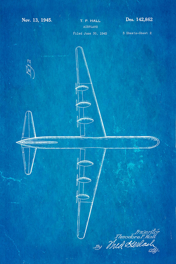 Vintage Photograph - Hall XC 99 Airplane Patent 2 Art 1945 Blueprint by Ian Monk