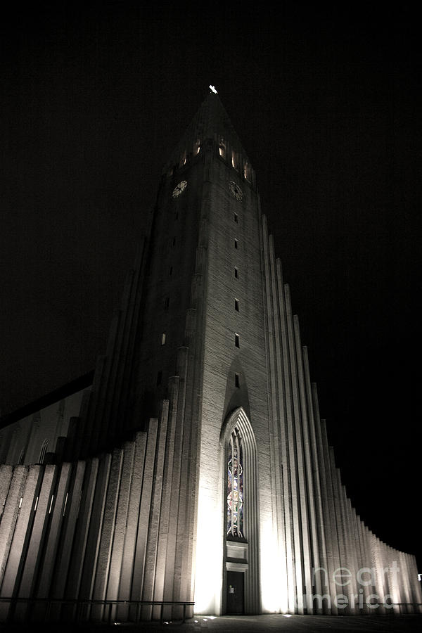Angle Photograph - Hallgrimskirkja church at night by Deborah Benbrook Angle Photograph - Hallgrimskirkja church at night by Deborah Benbrook