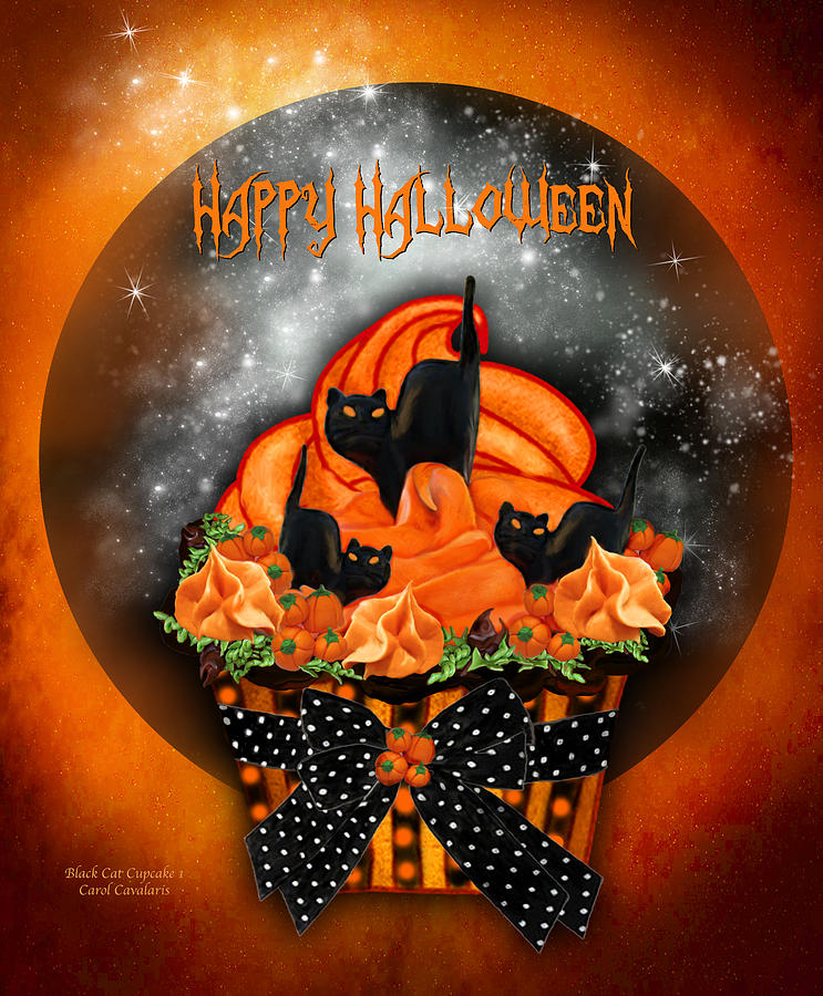 Halloween Black Cat Cupcake 1 Mixed Media by Carol Cavalaris