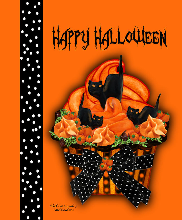 Halloween Black Cat Cupcake 3 Mixed Media by Carol Cavalaris