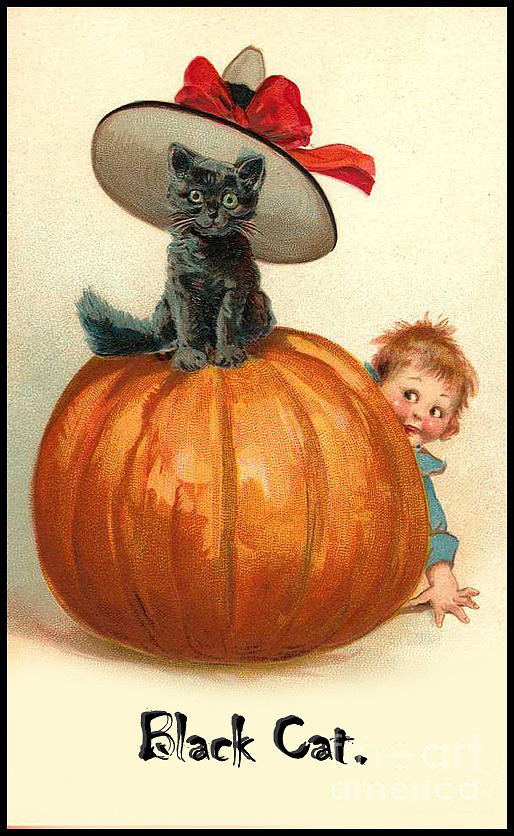 Halloween. Black Cat in Witch Hat Painting by Pierpont Bay Archive