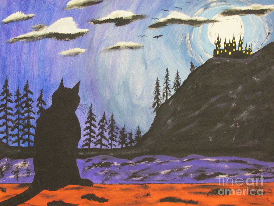 Halloween Black Cat Painting Painting by Jeffrey Koss