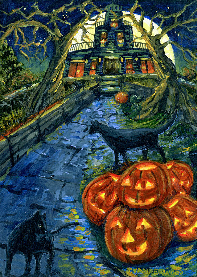 Halloween Cats on the Prowl Painting by Jacquelin L Westerman