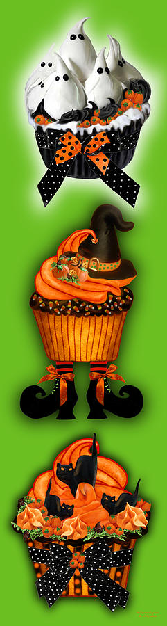 Halloween Cupcakes - Green Mixed Media by Carol Cavalaris