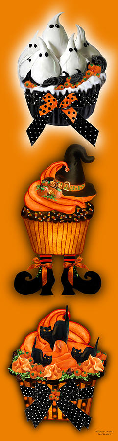 Halloween Cupcakes - Orange Mixed Media by Carol Cavalaris