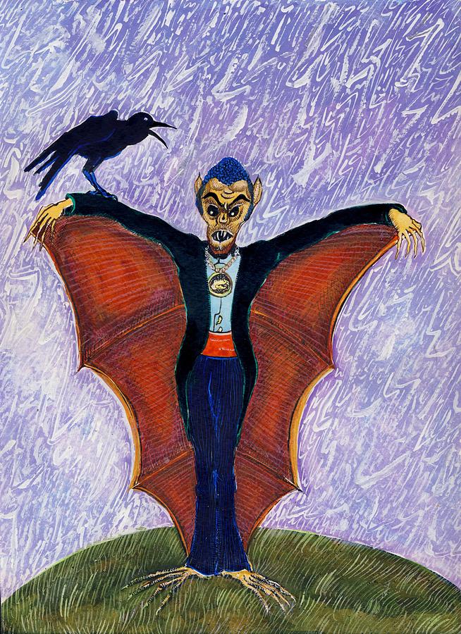 Halloween Funny Batcula With Crow Painting