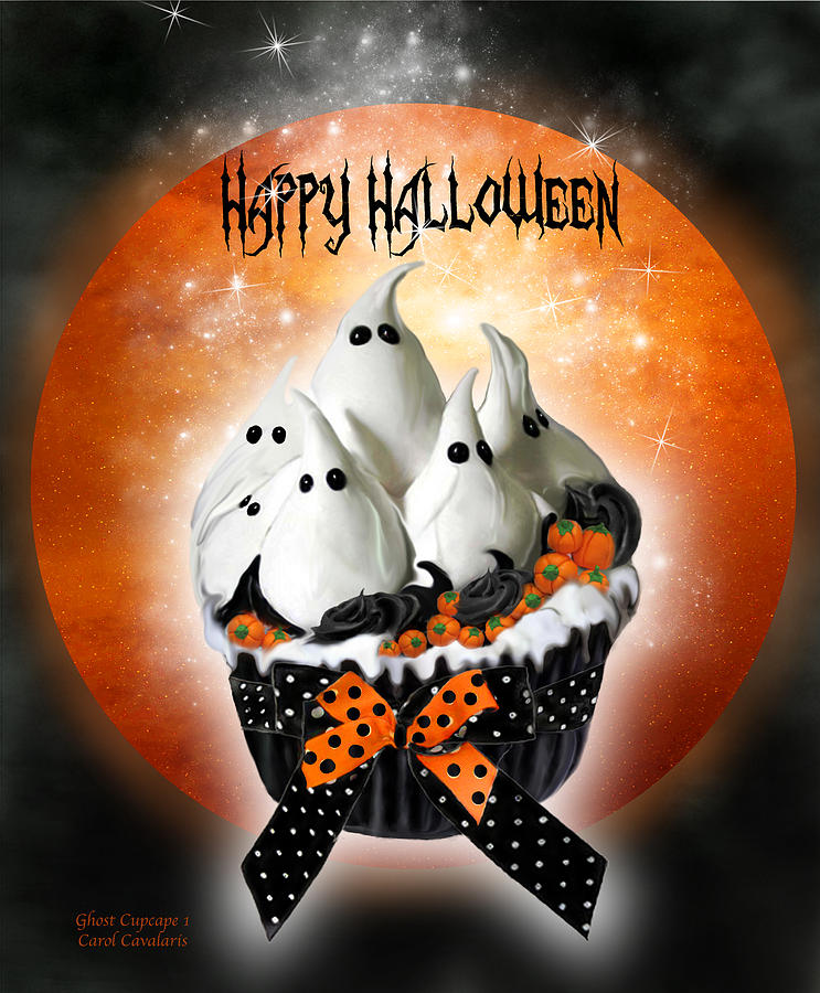 Halloween Ghost Cupcake 1 Mixed Media by Carol Cavalaris