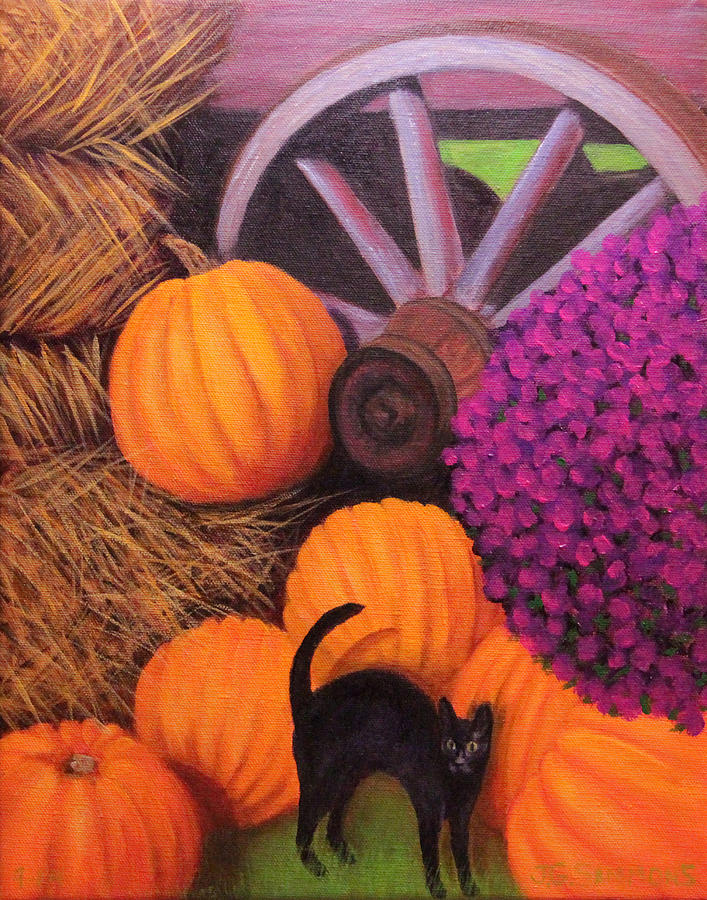 Halloween Harvest Scene Painting by Janet Greer Sammons