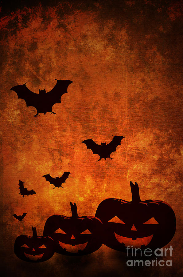 Halloween Pumpkins and Bats Digital Art by Jelena Jovanovic