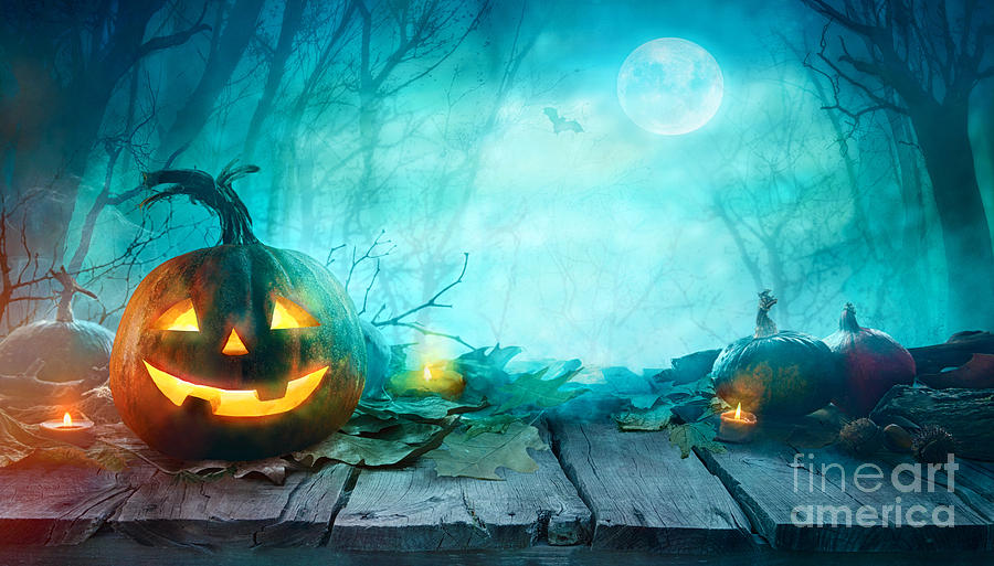 Halloween Pumpkins On Wood Halloween Photograph by Mythja - Fine Art ...