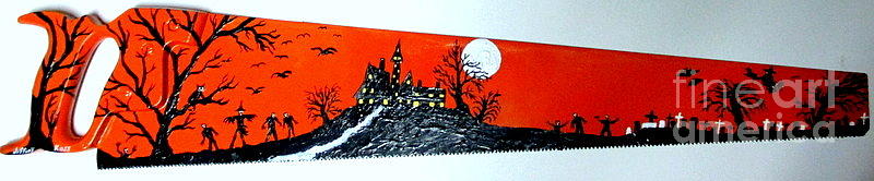 Halloween Painted Saw Painting by Jeffrey Koss
