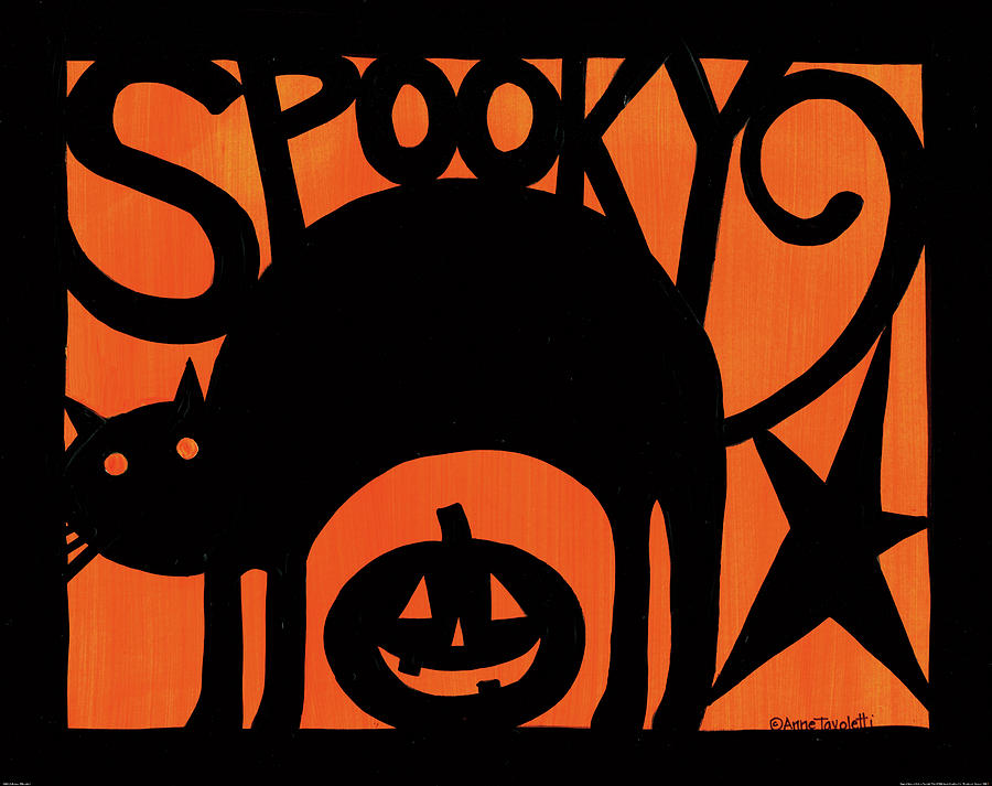 Cat Painting - Halloween Silhouette II by Anne Tavoletti
