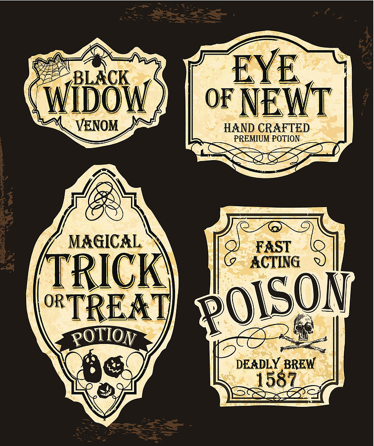 Halloween Themed Old Fashioned Label Designs Drawing by JDawnInk Halloween Themed Old Fashioned Label Designs Drawing by JDawnInk